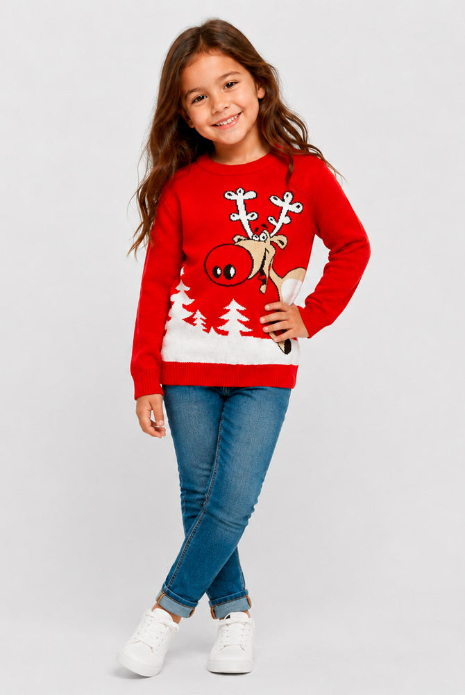 Red Family Christmas Jumper Reindeer with a Beer Girl