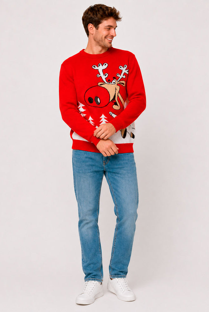 Red Family Christmas Jumper Reindeer with a Beer Men