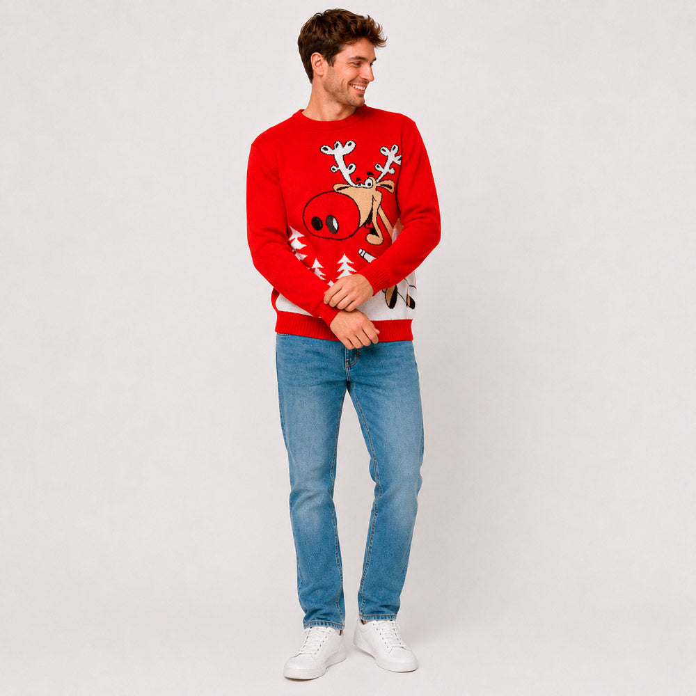 Red Family Christmas Jumper Reindeer with a Beer Men