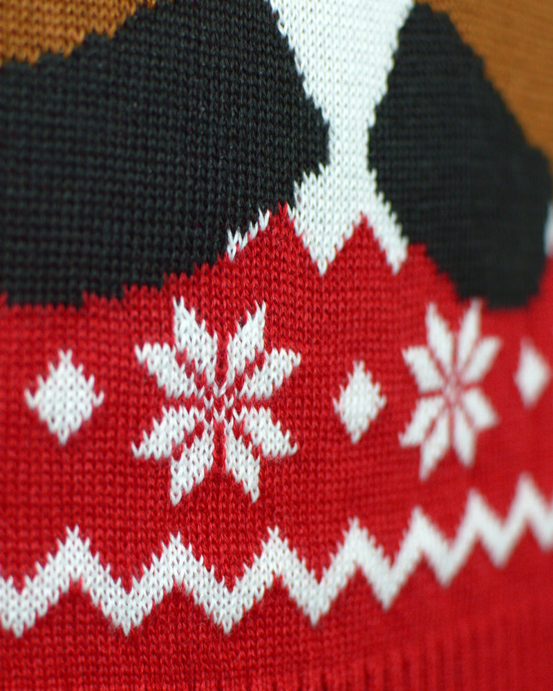 Red Family Christmas Jumper with Rudolph the Happy Reindeer detail