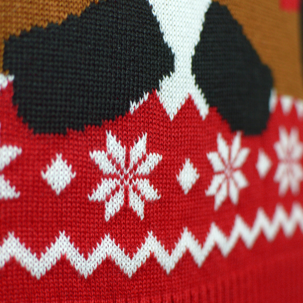 Red Family Christmas Jumper with Rudolph the Happy Reindeer detail