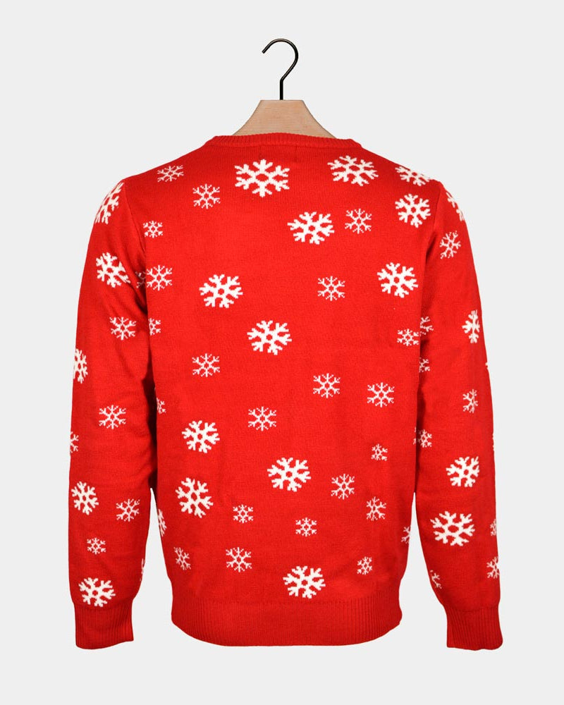 Red Family Christmas Jumper back Santa and Reindeer Greeting
