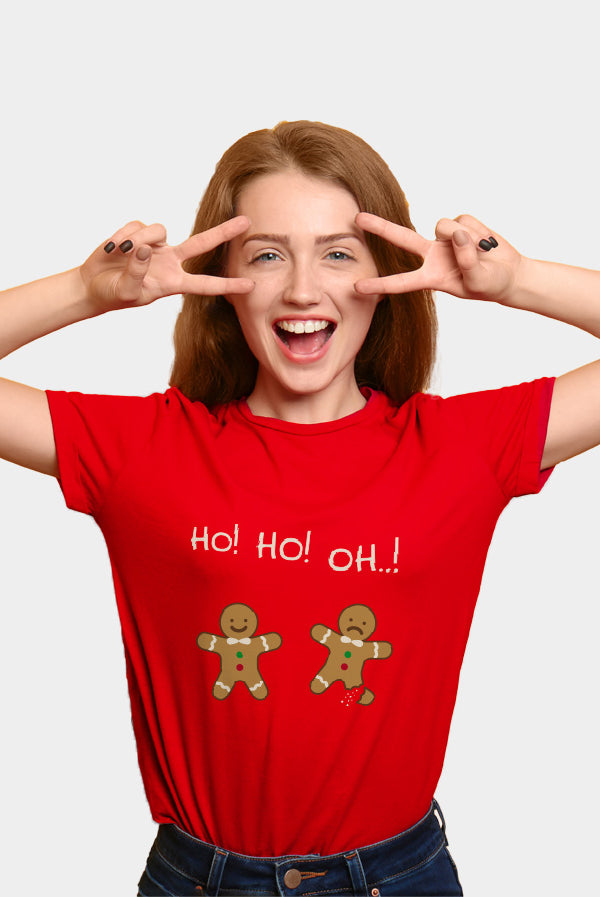 womens Red Family Christmas T-Shirt with Gingerbreads