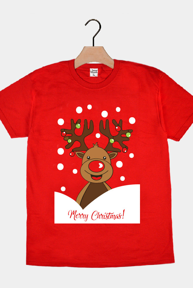 Red Family Christmas T-Shirt with Rudolph Reindeer