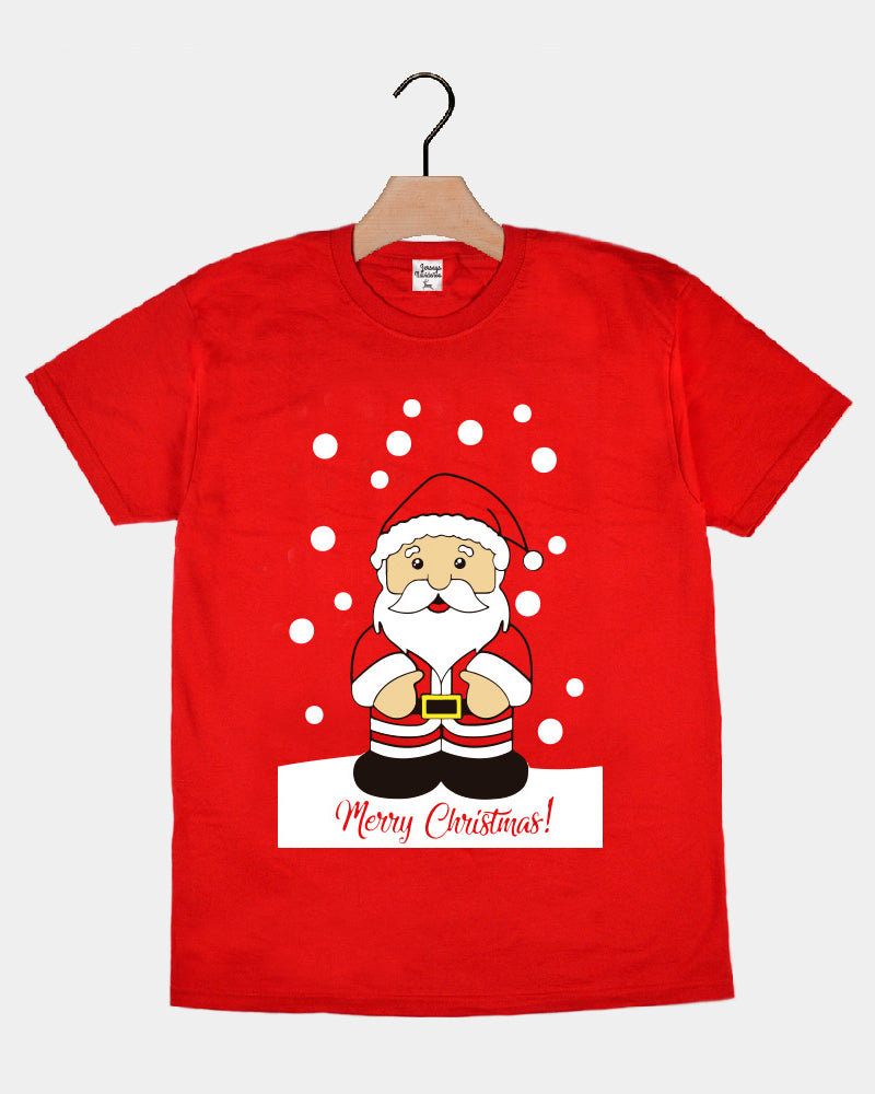 Red Family Christmas T-Shirt with Santa Claus