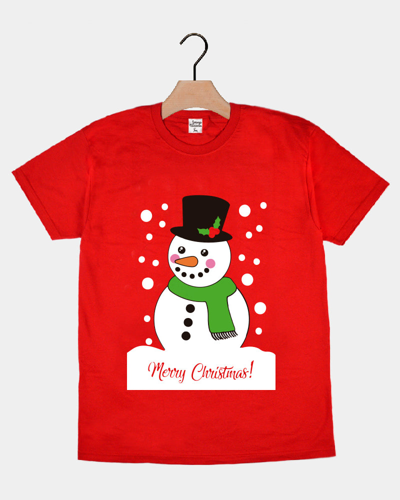 Red Family Christmas T-Shirt with Snowman