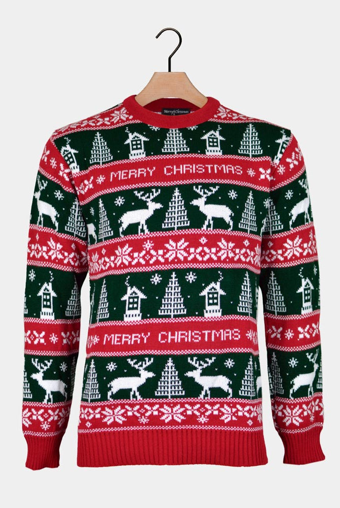 Red and Green Strips Christmas Jumper Couples