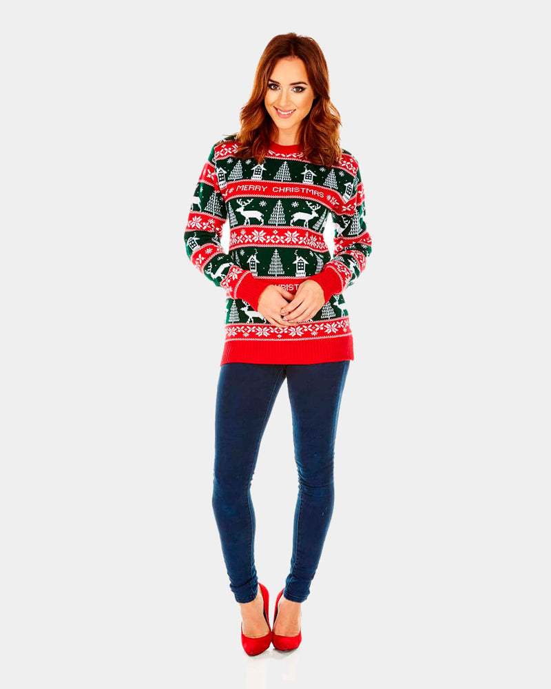 Red and Green Strips Women's Christmas Jumper