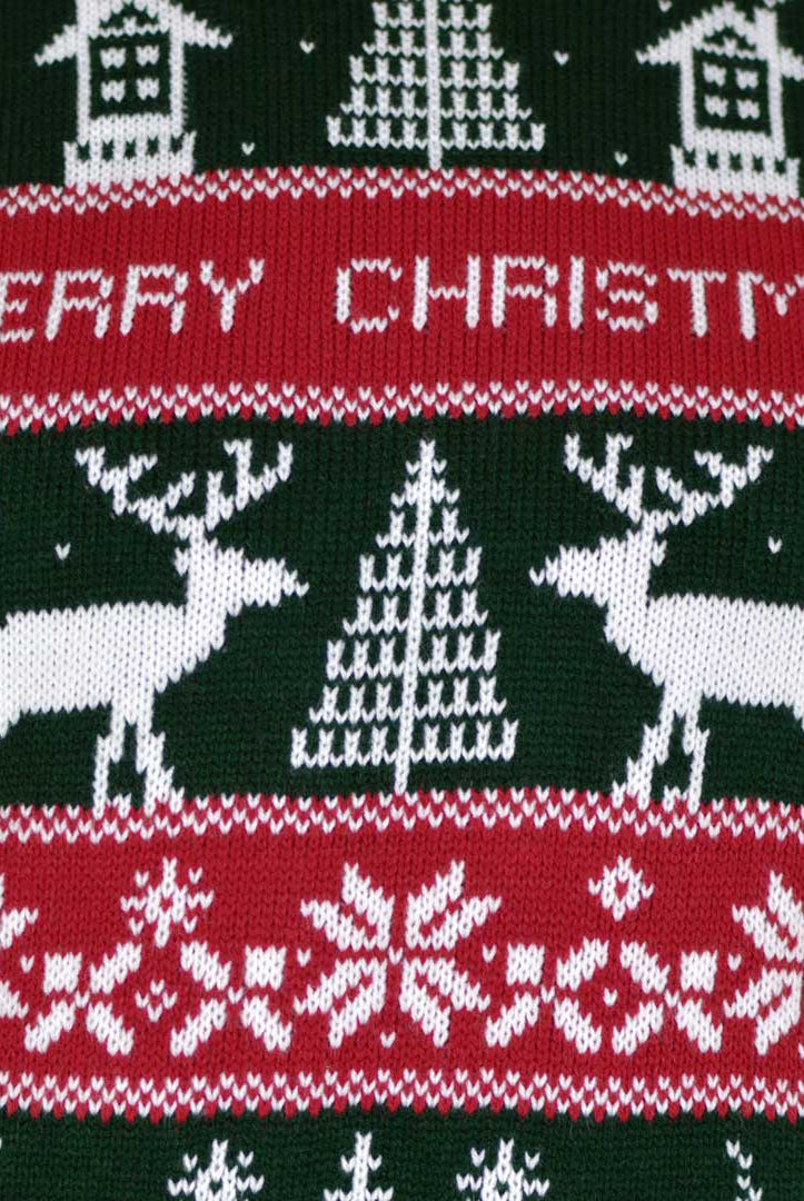 Red and Green Strips Couple's Christmas Jumper detail