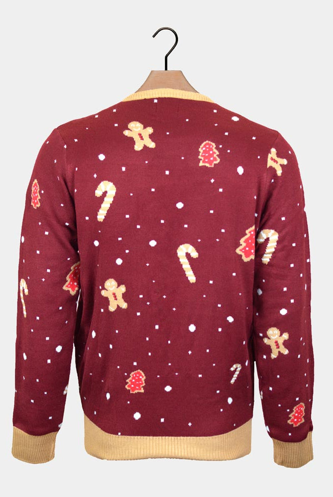 Red LED light-up Boys and Girls Christmas Jumper with Ginger Cookie back
