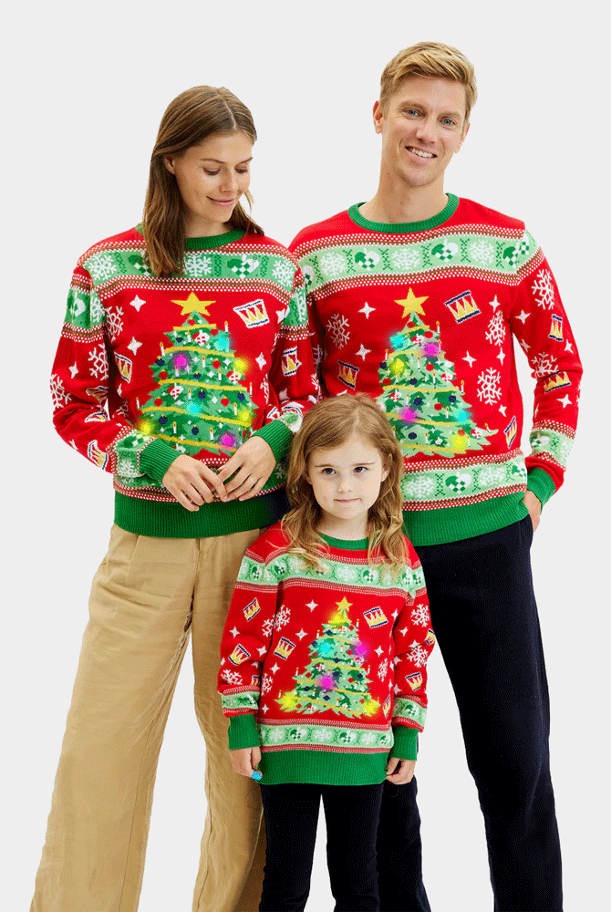 Red LED light-up Boys Family Girls Christmas Jumper with Christmas Tree