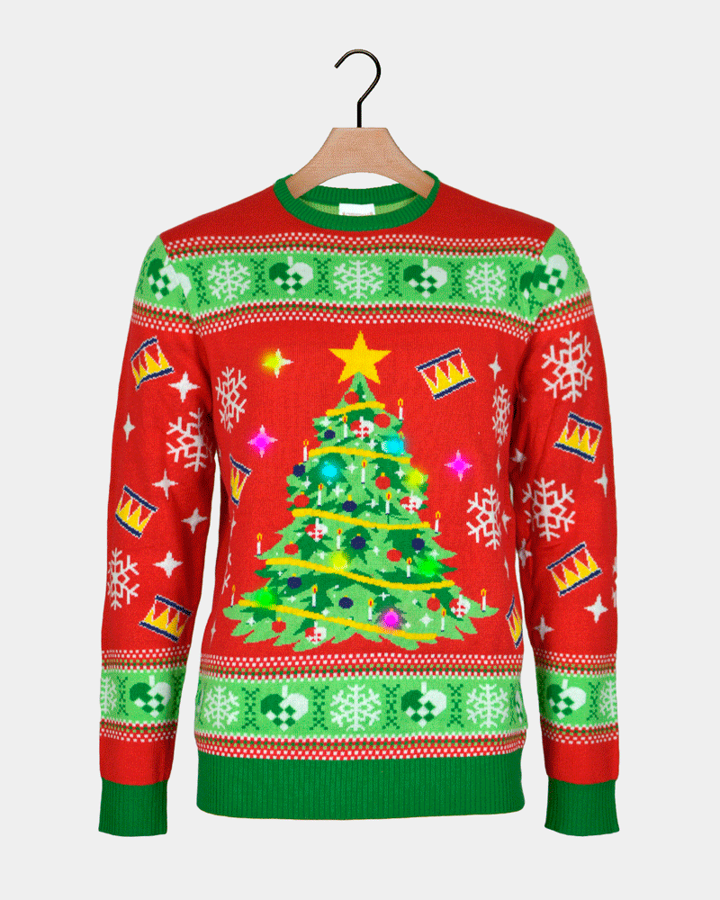 Red LED light-up Couple's Christmas Jumper Christmas Tree