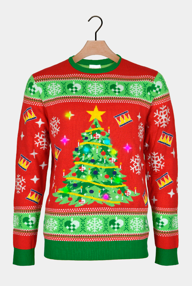 Red LED light-up Couple's Christmas Jumper Christmas Tree