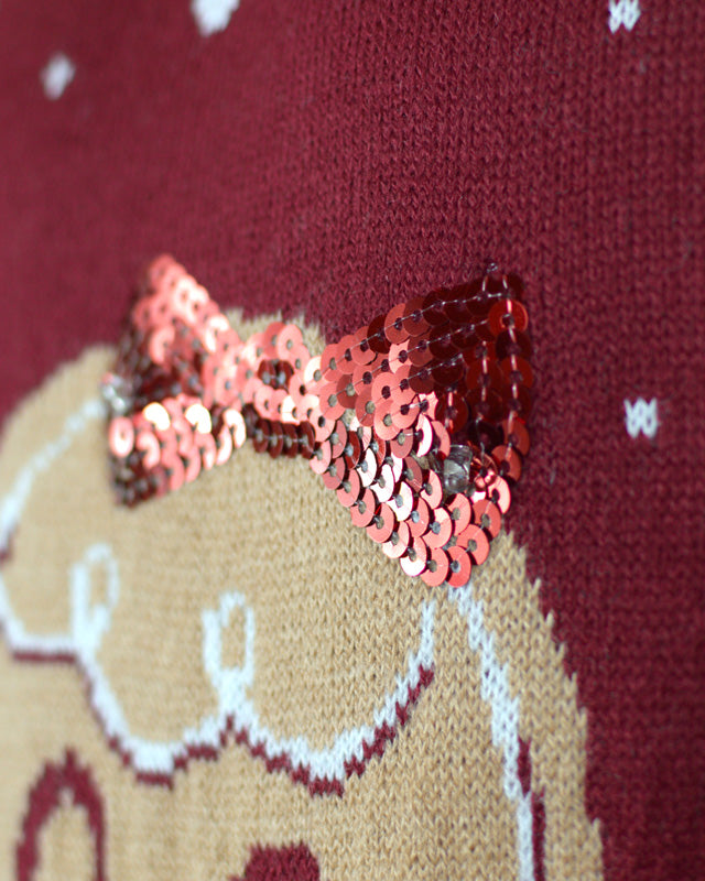 Red LED light-up Family Christmas Jumper with Ginger Cookie detai 2