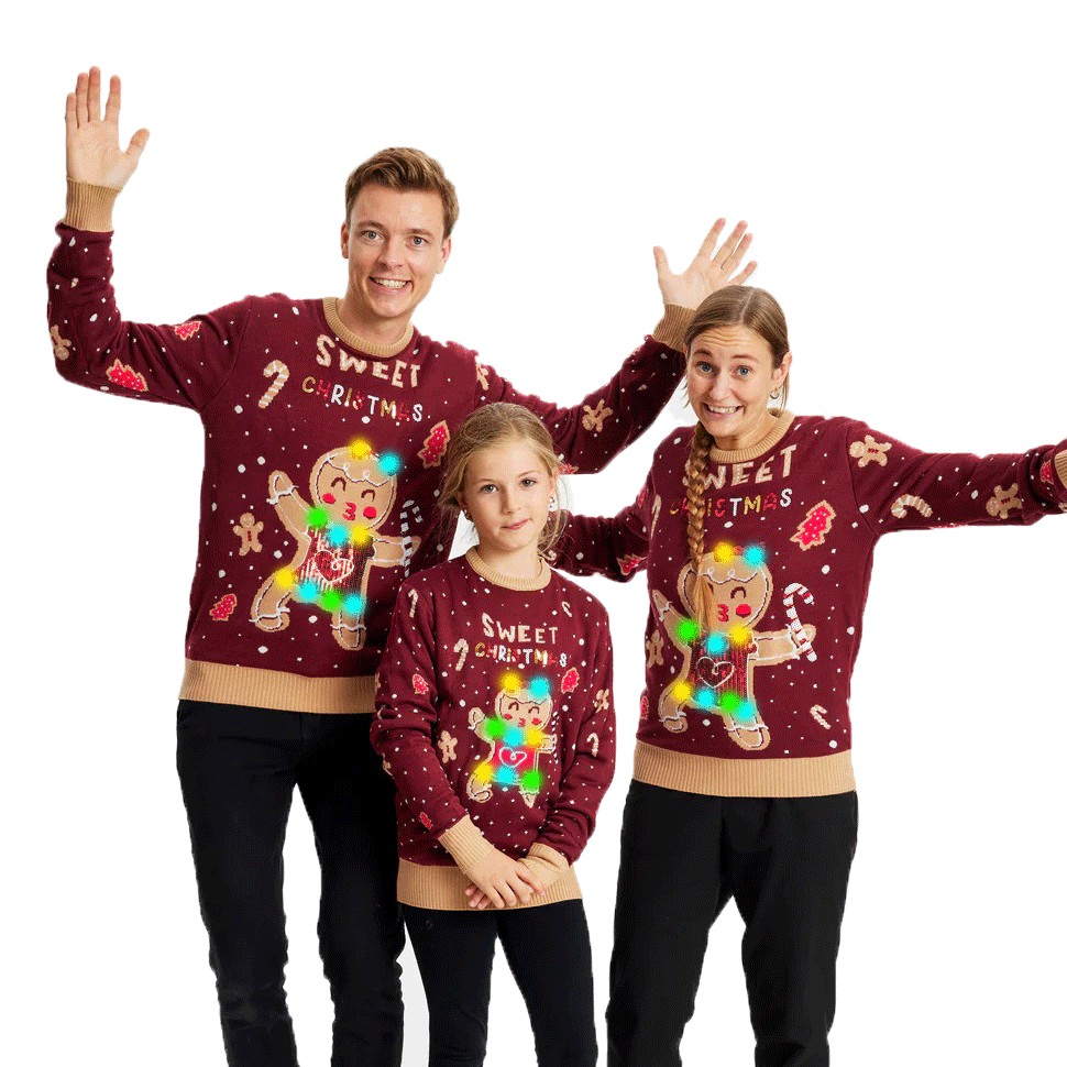 Red LED light-up Family Christmas Jumper with Ginger Cookie