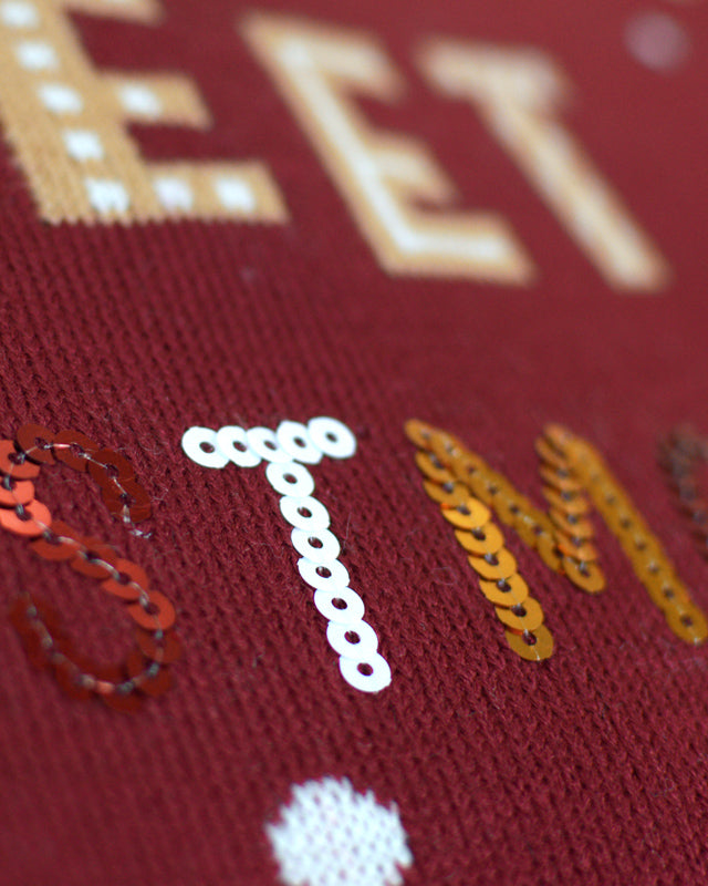 Red LED light-up Men's Christmas Jumper with Ginger Cookie detail