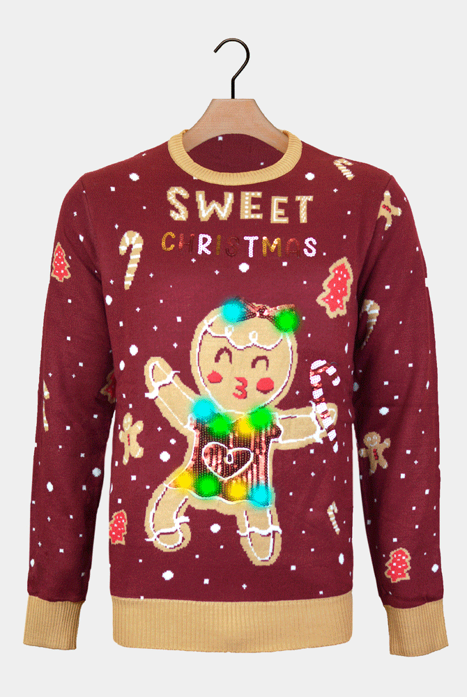 Red LED light-up Men's Christmas Jumper with Ginger Cookie