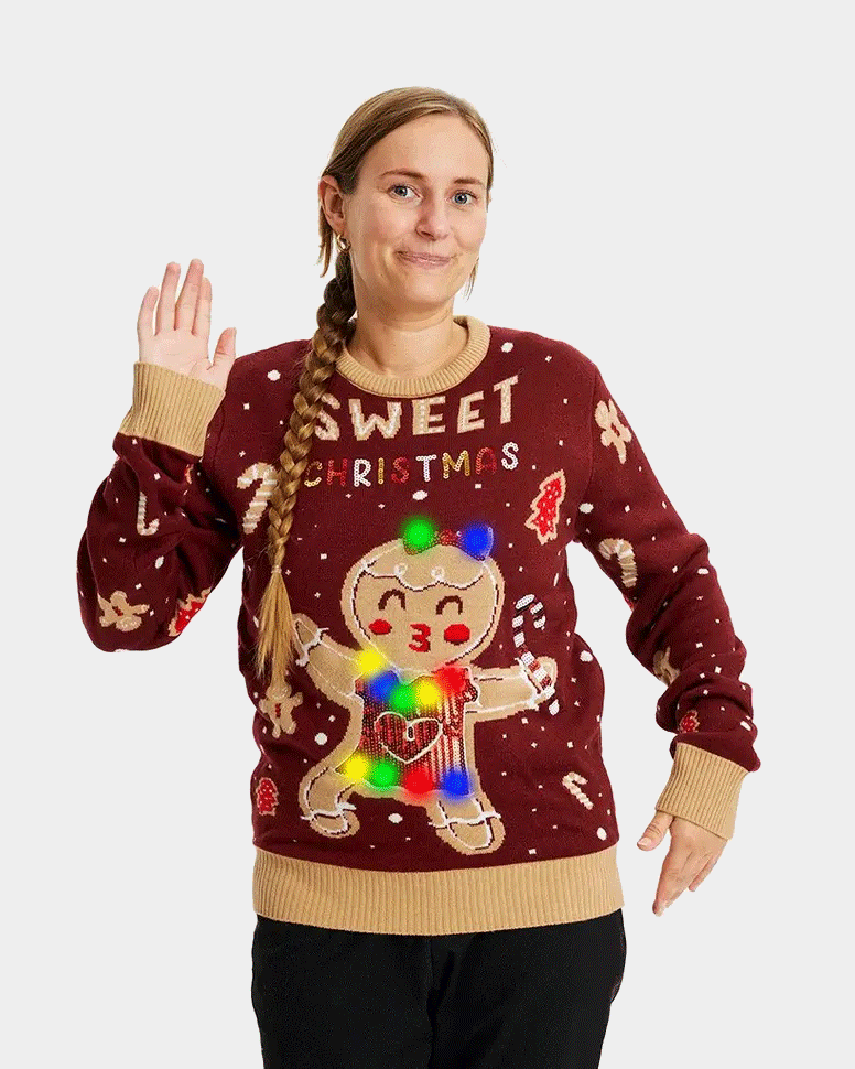 Red LED light-up Womens Christmas Jumper Cookie Ginger