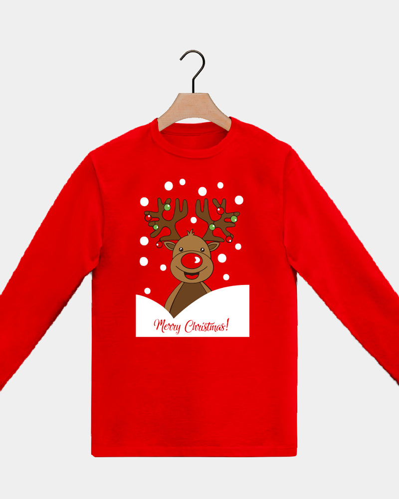 Red long sleeve Family Christmas T-Shirt with Rudolph Reindeer