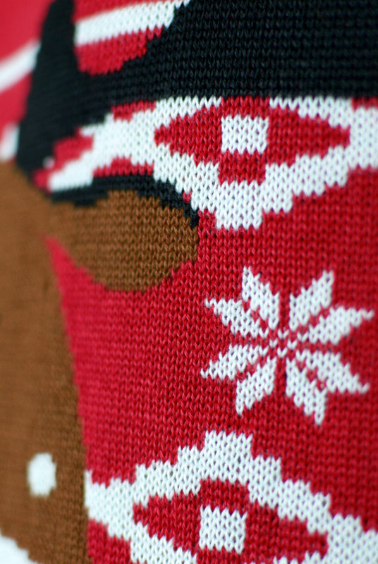 detail Red Men's Christmas Jumper with Rudolph the Happy Reindeer
