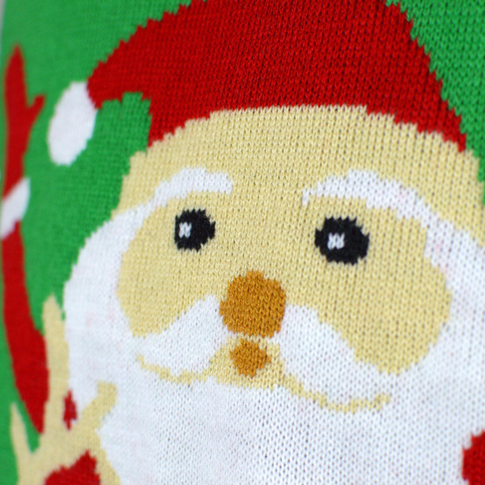 Red Men's Christmas Jumper with Santa and Reindeer Greeting detail