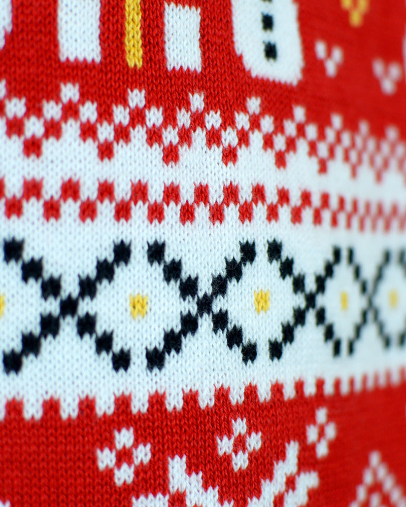 Organic Cotton Family Christmas Jumper Snowmen Trees Red
