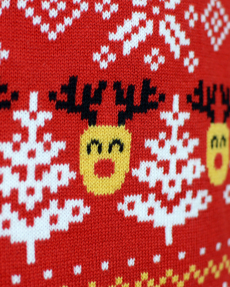 Red Organic Cotton Christmas Jumper Snowmen and Trees Mens