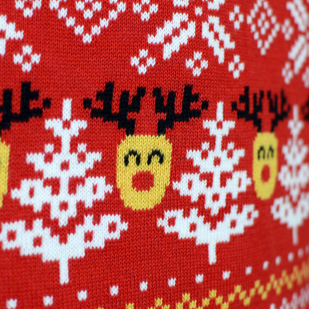Red Organic Cotton Womens Christmas Jumper Snowmen Trees