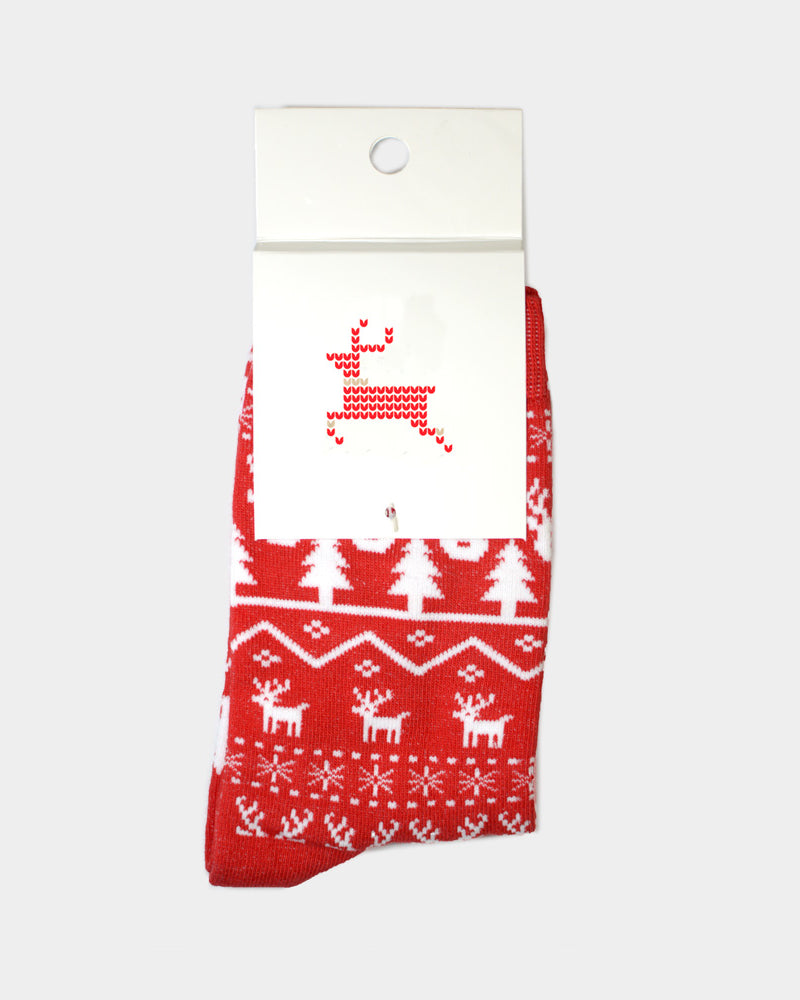 Red Unisex Christmas Socks with Reindeers