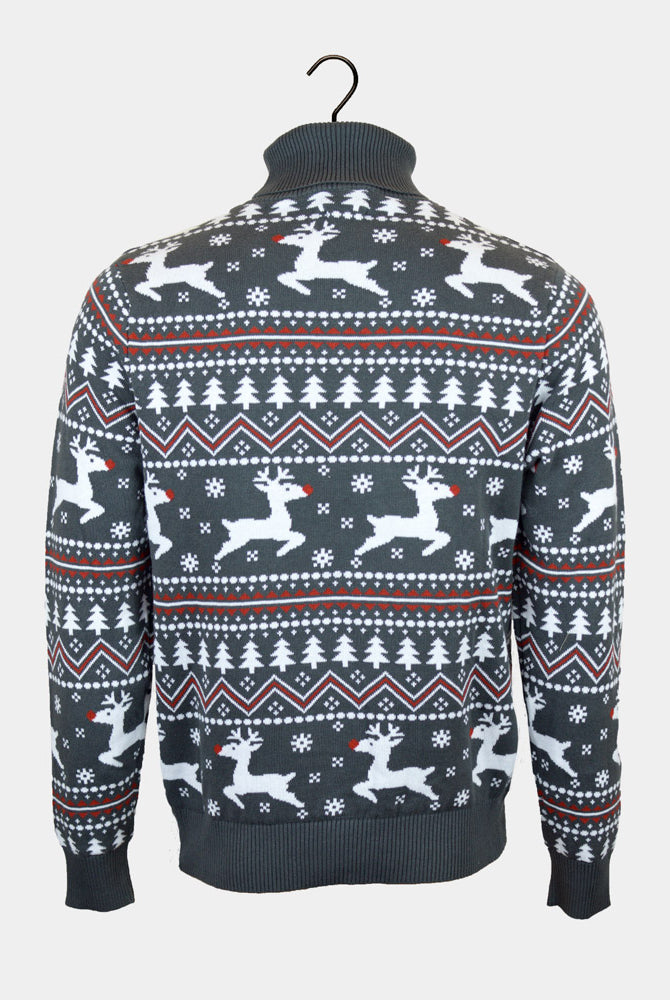 Reindeers Turtleneck Organic Cotton Couples Grey Christmas Jumper