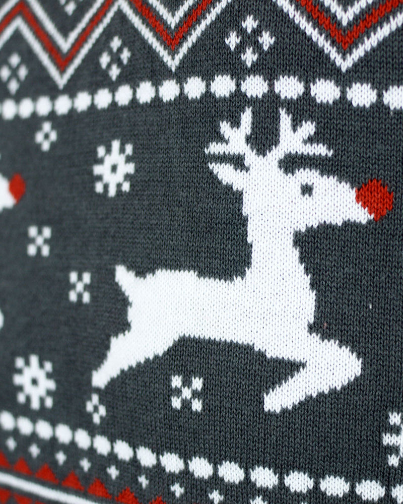 Reindeers Turtleneck Organic Cotton Womens Grey Christmas Jumper