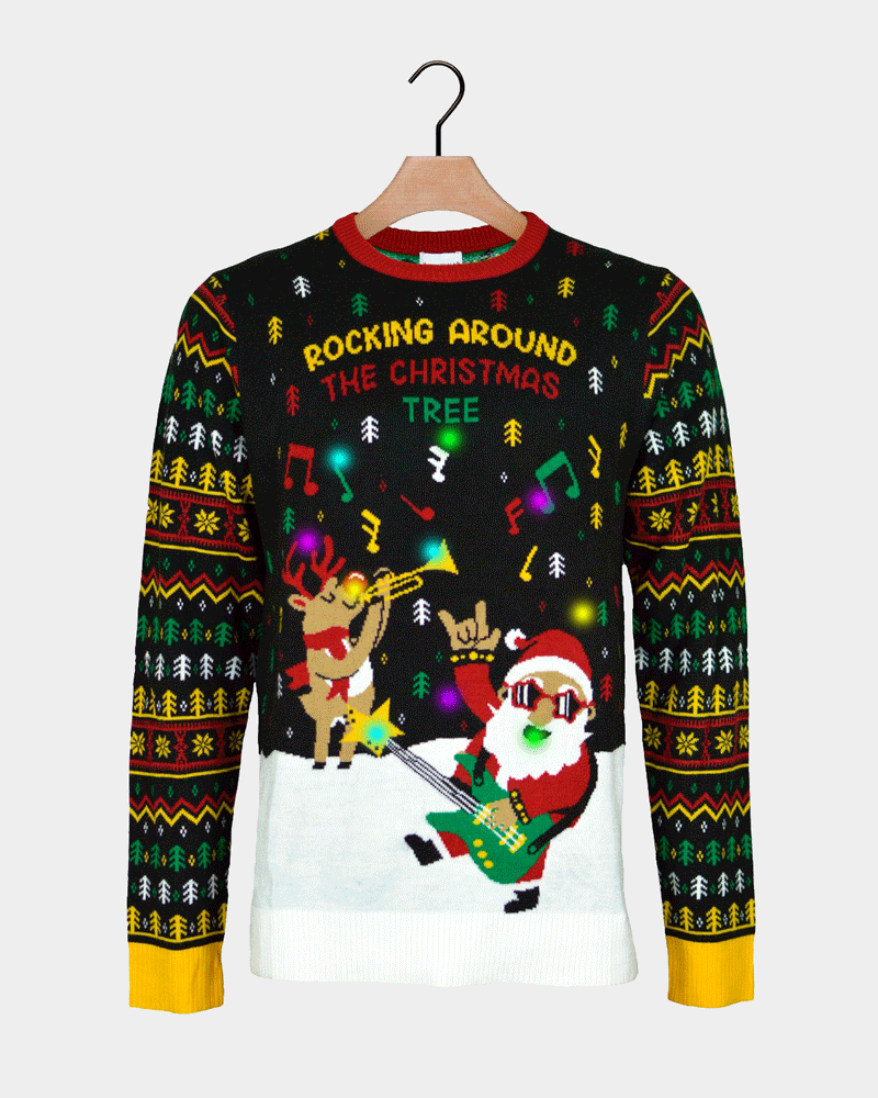 Santa Rocker LED light-up Christmas Jumper Men's