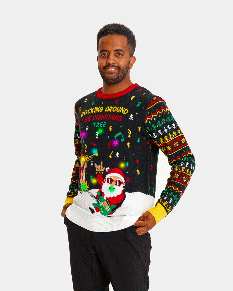 Santa Rocker LED light-up Womens Christmas Jumper Mens
