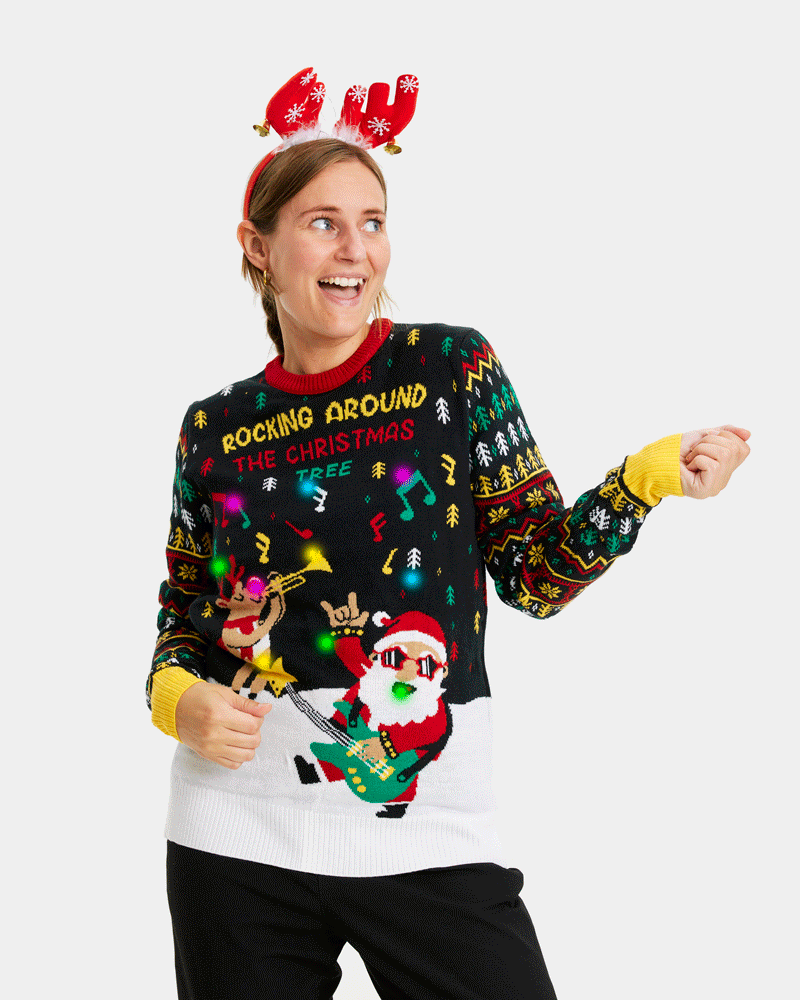 Santa Rocker LED light-up Womens Christmas Jumper