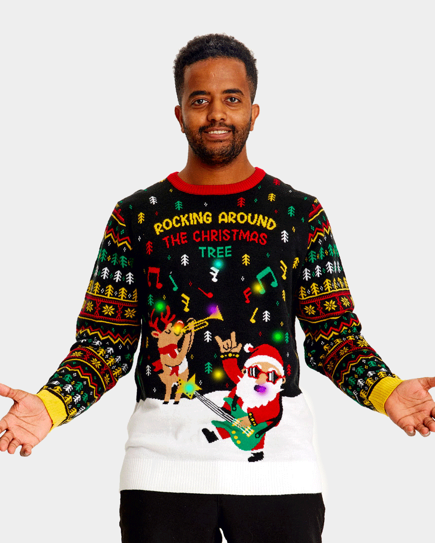 Santa Rocker LED light-up Womens Mens Christmas Jumper