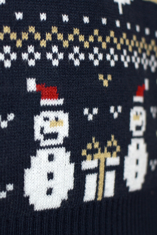 Blue Christmas Jumper with Snowmen and Trees Couples