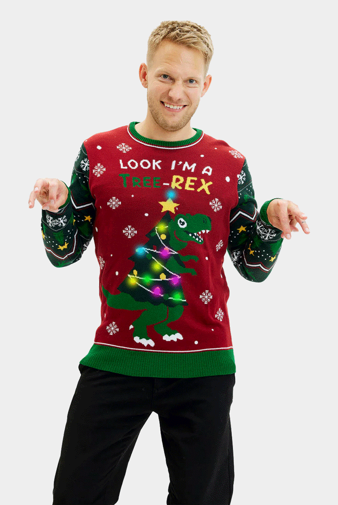 Tree-Rex LED light-up Christmas Jumper Mens
