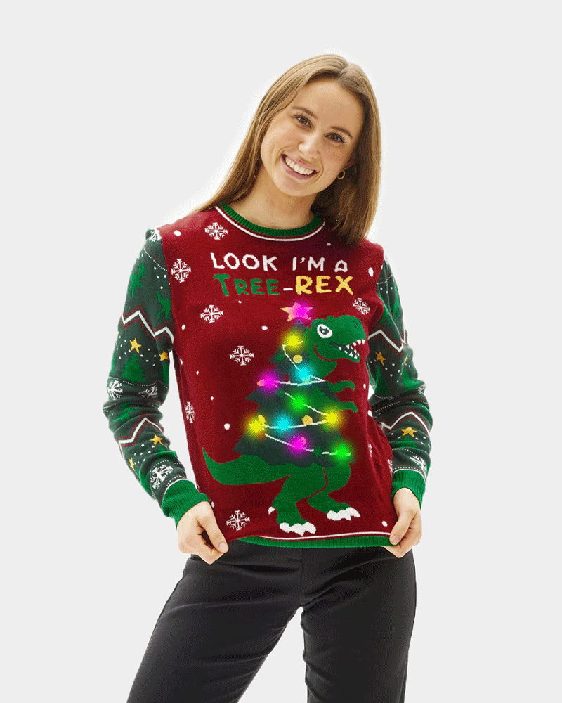 Tree-Rex LED light-up Couple's Christmas Jumper womens