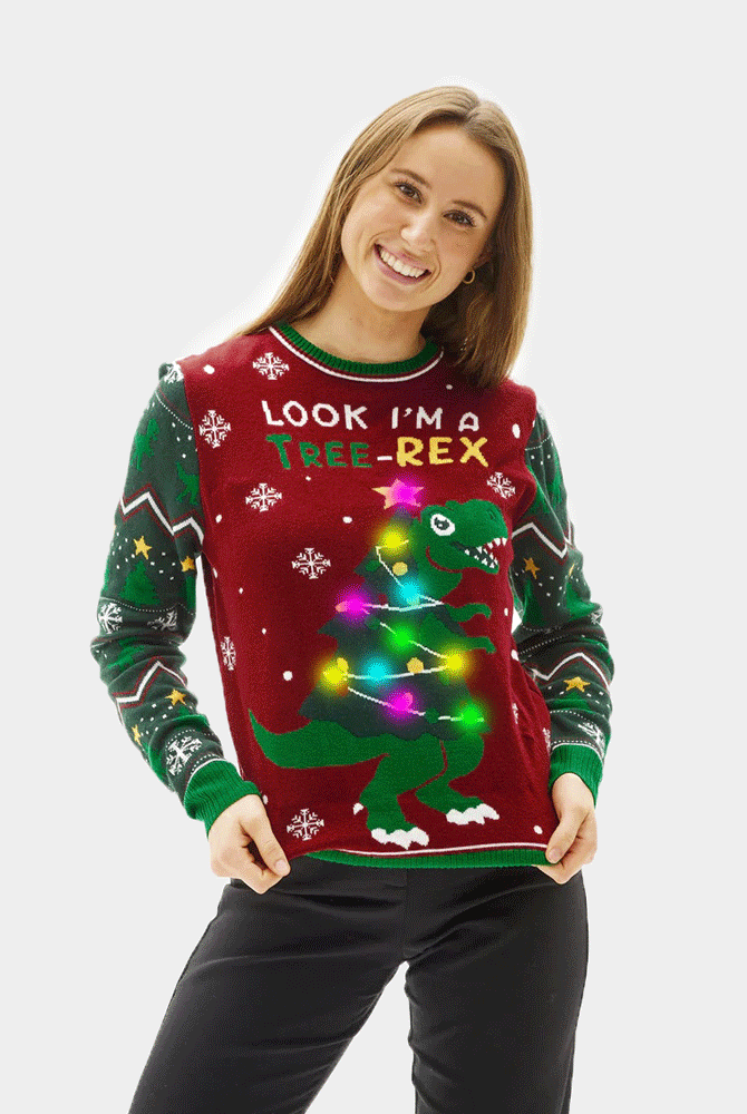 Tree-Rex LED light-up Couple's Christmas Jumper womens