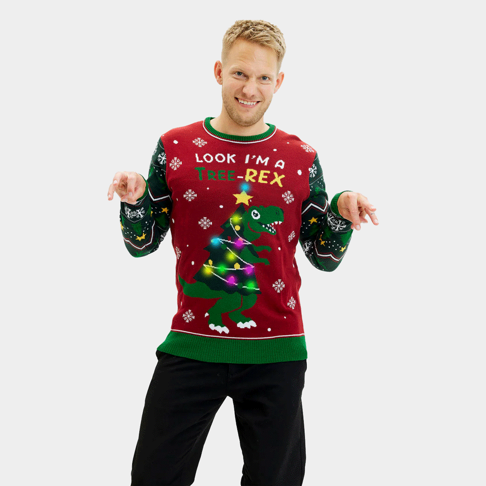 mens Tree-Rex LED light-up Family Christmas Jumper