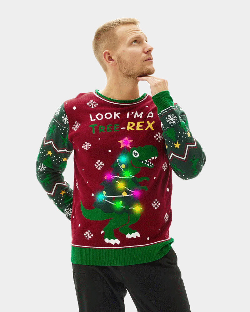 Tree-Rex LED light-up Family Christmas Jumper mens