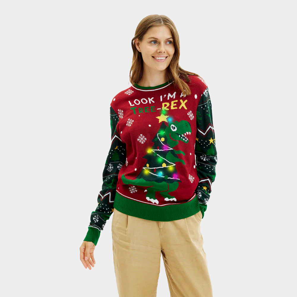 womens Tree-Rex LED light-up Family Christmas Jumper