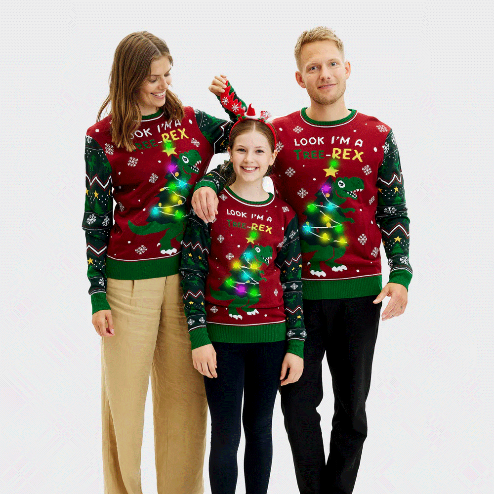 Tree-Rex LED light-up Family Christmas Jumper