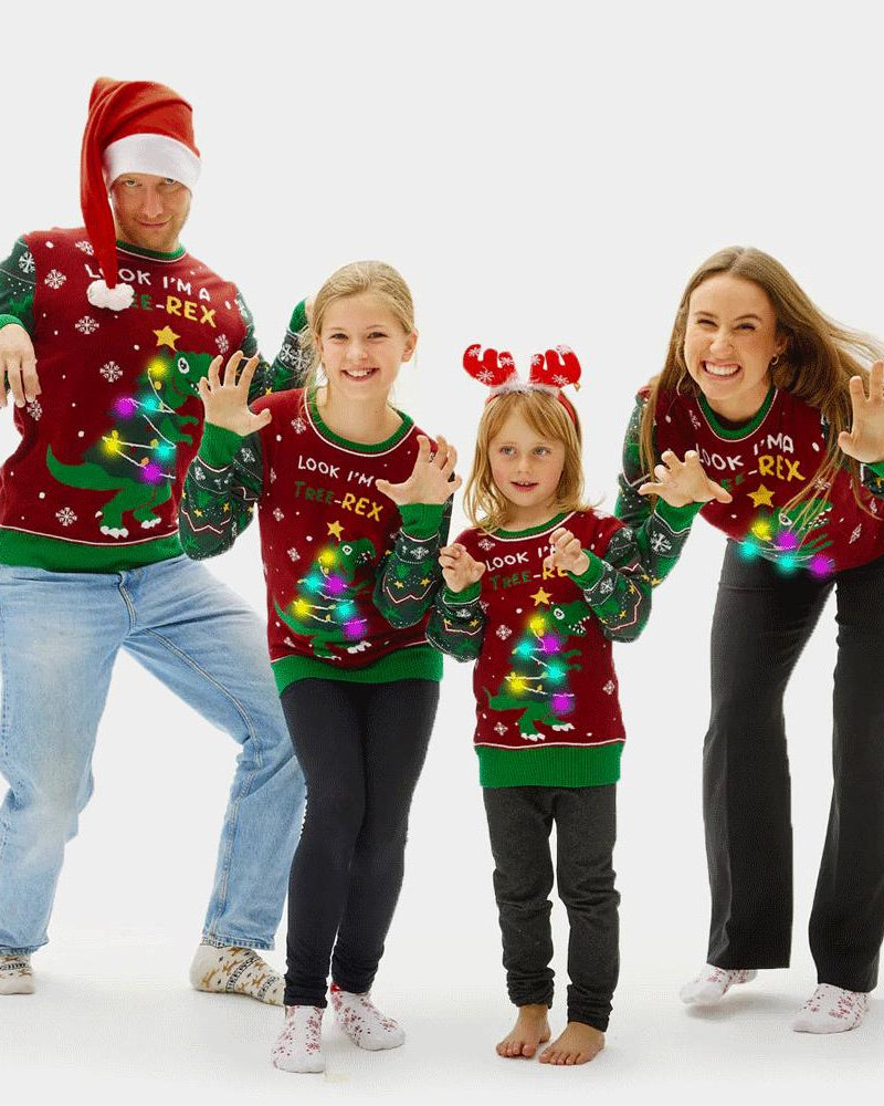 Tree-Rex LED light-up Family Christmas Jumper