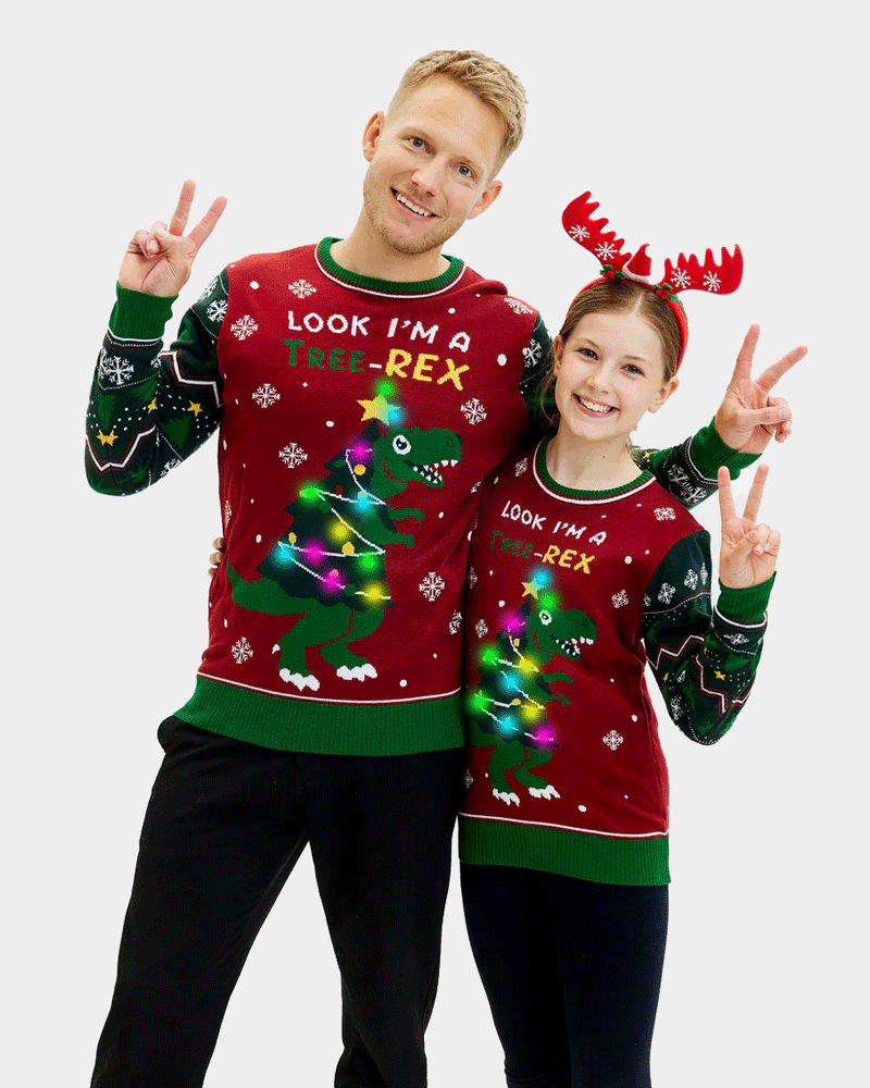 Tree-Rex LED light-up Mens Family Christmas Jumper