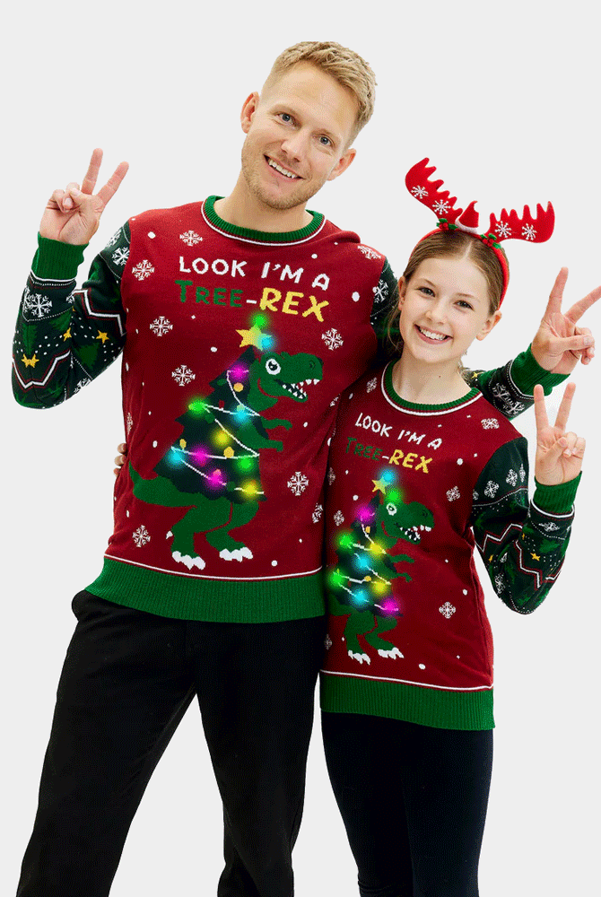 Tree-Rex LED light-up Mens Family Christmas Jumper