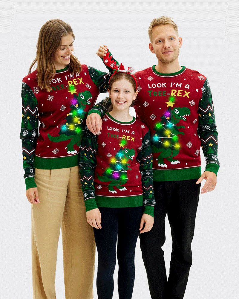 Tree-Rex LED light-up Mens Christmas Jumper Family