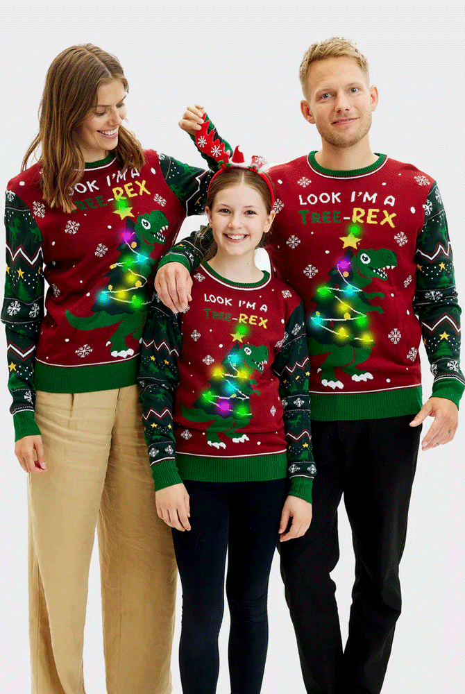 Tree-Rex LED light-up Mens Christmas Jumper Family