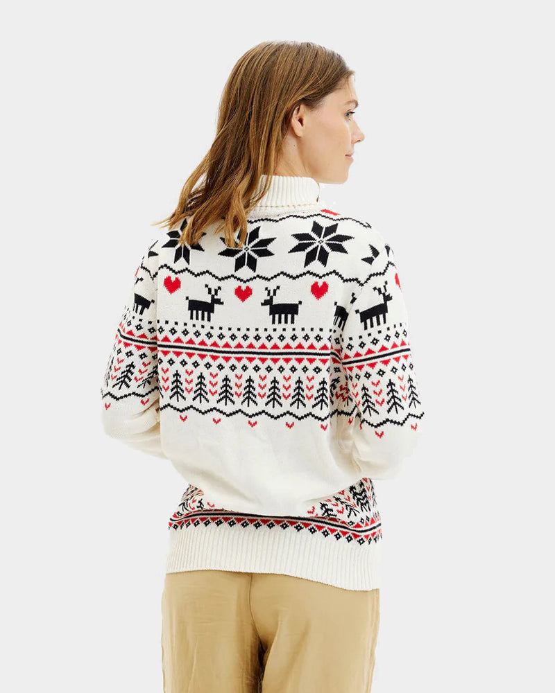 Turtleneck Beige Organic Cotton Women's Christmas Jumper Classy