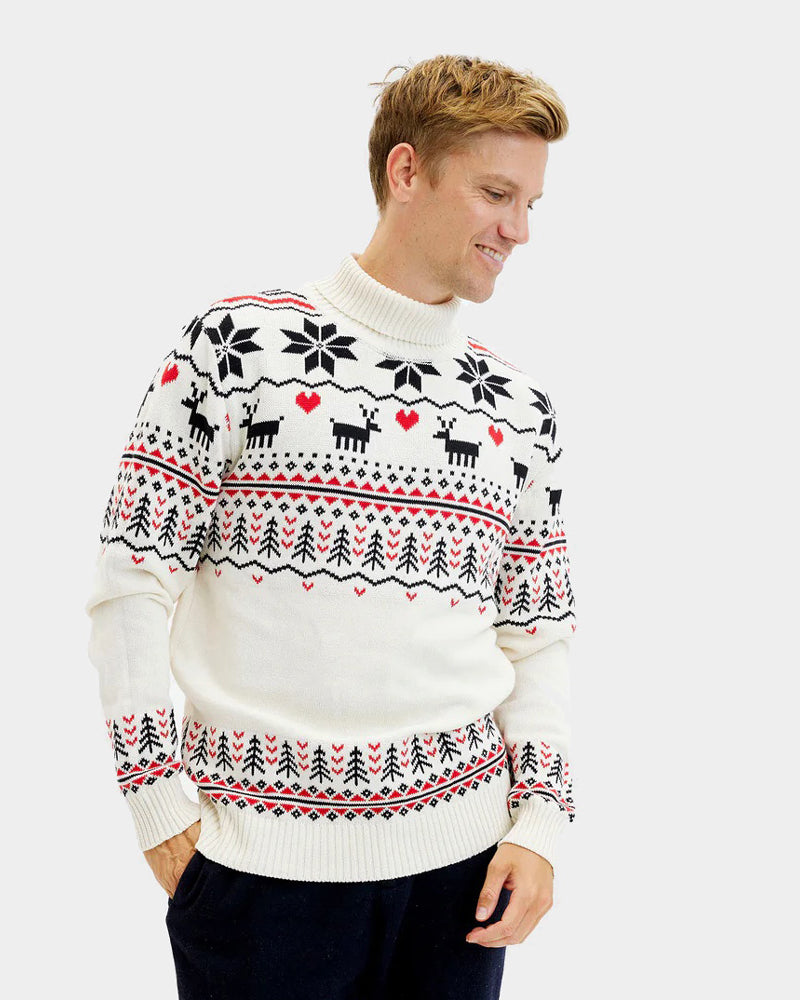 Men's Christmas Jumper Classy Turtleneck Beige Organic Cotton